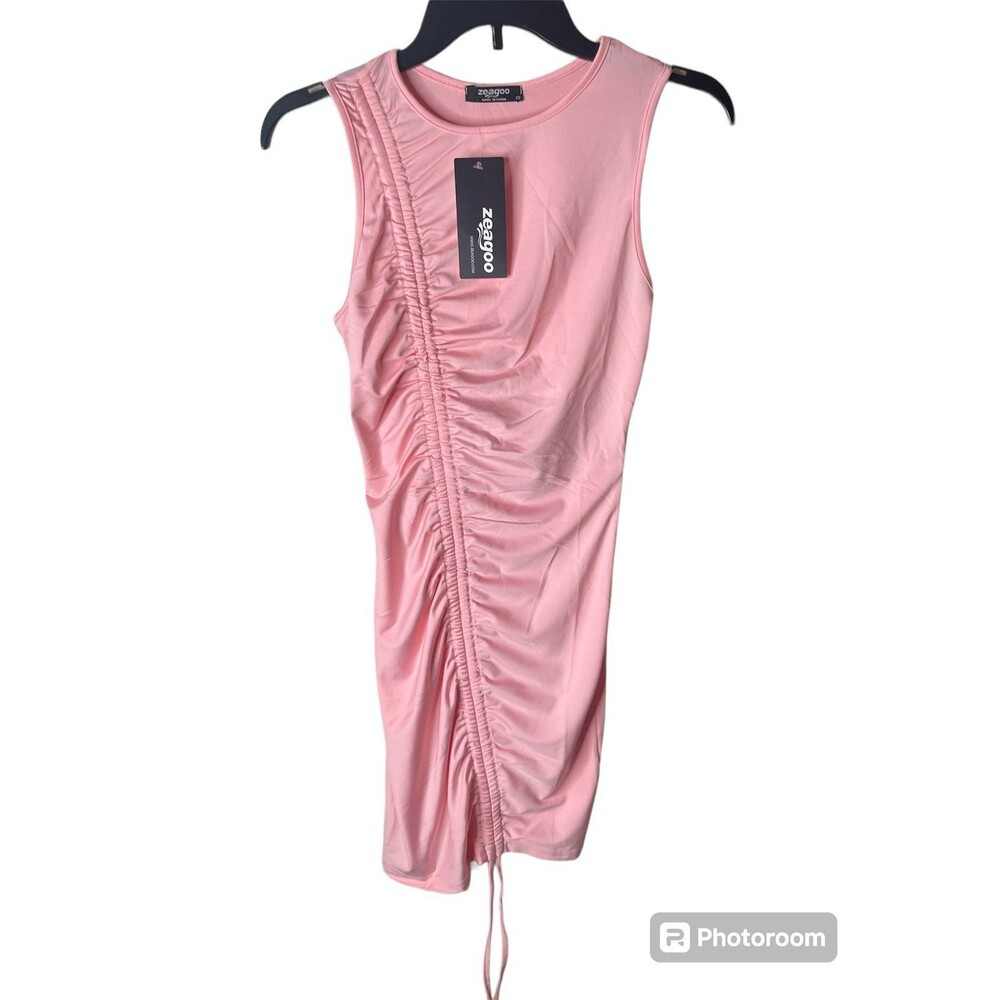 NWT Women’s Mini Dress Sleeveless Drawstring Rouched Party Club Tank Dress #91